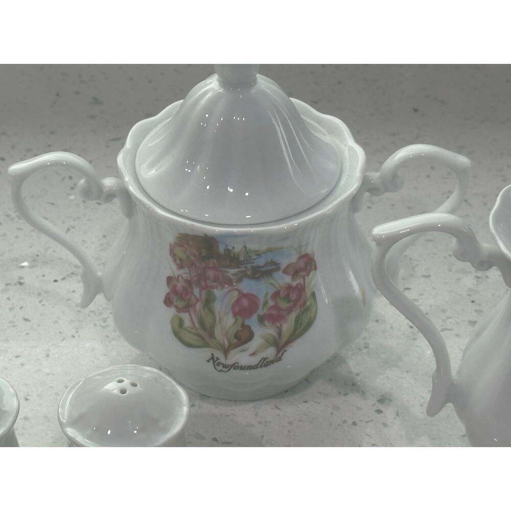Mid Century Newfoundland Hand Painted Fine China Sugar Cream Salt Pepper Set - Picture 4 of 7